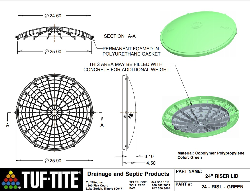 24\" DOME LID FOR WELL TILE RISER