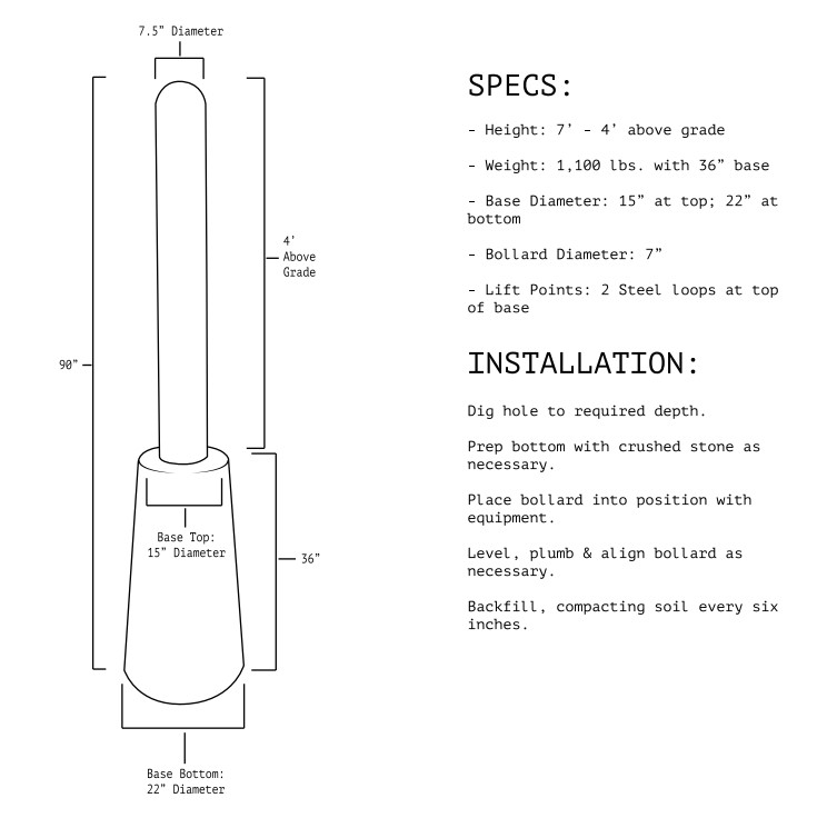 EZ BOLLARD W/BASE - 1 PC